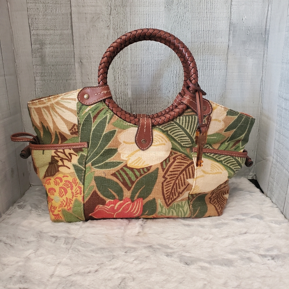 Fossil Canvas And Leather Tropical Handbag - image 1